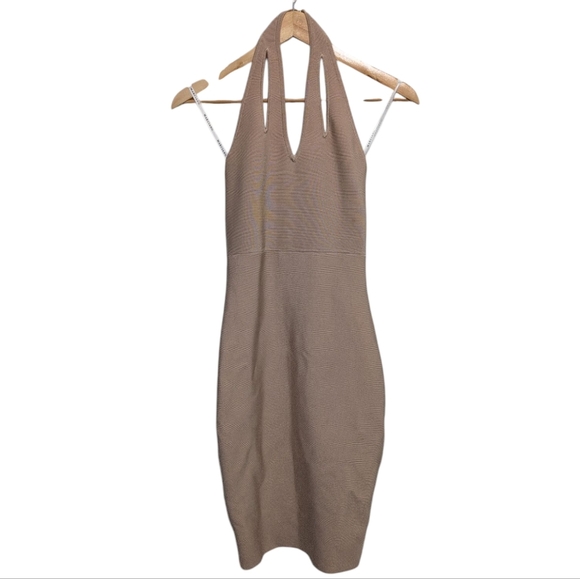 Marciano Los Angeles Tan Beige Halter Bandage Bodycon Dress Size Small - Picture 1 of 9